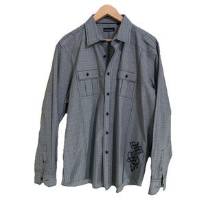 7 Diamonds‎ Shirt Men’s Plaid Black White Long Sleeve Western Cowboy Size XXL